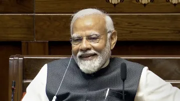 Prime Minister Narendra Modi in the Rajya Sabha during the Budget session of Parliament.