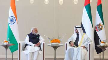 PM Narendra Modi and UAE President Mohammed bin Zayed Al Nahyan in Abu Dhabi