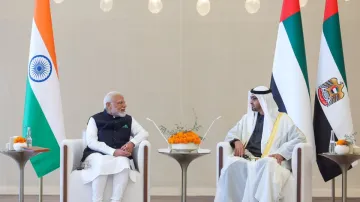 PM Narendra Modi and UAE President Mohammed bin Zayed Al Nahyan in Abu Dhabi