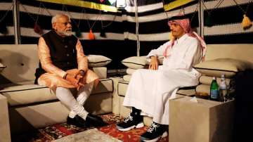 PM Narendra Modi with his Qatari counterpart Sheikh Mohammed bin Abdulrahman Al Thani in Doha.