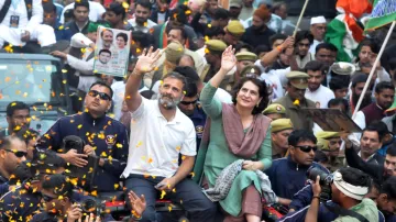 Congress leaders Rahul Gandhi and Priyanka Gandhi during the ‘Bharat Jodo Nyay Yatra’, in Moradabad.