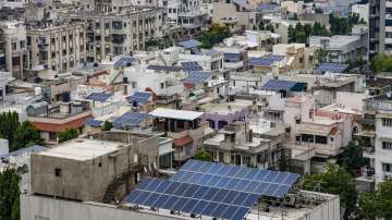 Solar panels installed on the roof of the houses in Ahmedabad.