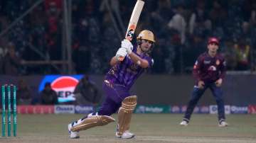 Rilee Rossouw plays a shot during the eighth match of PSL 9