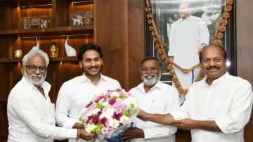 YSRCP president and Andhra Pradesh Chief Minister YS Jagan Mohan Reddy (second left) with party leaders 