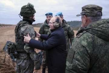 Russian President Vladimir Putin while meeting his soldiers 