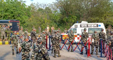 An ambulance carrying the mortal remains of the jailed gangster-turned-politician Mukhtar Ansari leaves for his native place in Ghazipur