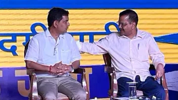 Delhi CM Arvind Kejriwal with AAP's Goa chief Amit Palekar.