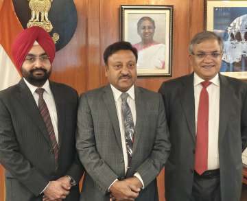 CEC Rajiv Kumar with newly-appointed Election Commissioners, Gyanesh Kumar and Dr Sukhbir Singh Sandhu
