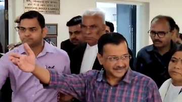 Delhi Chief Minister Arvind Kejriwal comes out of the Rouse Avenue Court after appearing in the Enforcement Directorate summons case in New Delhi.