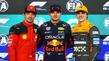 Charles Leclerc, Max Verstappen and Oscar Piastri