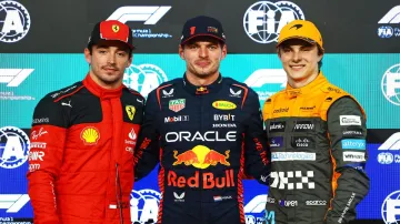 Charles Leclerc, Max Verstappen and Oscar Piastri