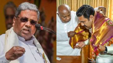 Siddaramaiah, and HD Deve Gowda with BJP Karnataka President BY Vijayendra Yediyurappa