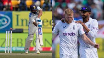 Rohit Sharma gets cleaned up by Ben Stokes.