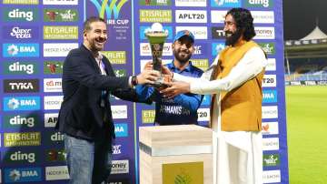Hashmatullah Shahidi with the ODI series trophy.