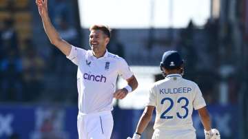 James Anderson removes Kuldeep Yadav to reach 700 Test wickets.