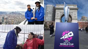 Chris Gayle and USA pacer Ali Khan launched the T20 World Cup trophy tour at the Empire State Building in New York