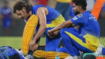 MS Dhoni and Ruturaj Gaikwad during a CSK practice session.