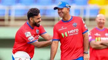 Rishabh Pant enjoying a lighter moment with Ricky Ponting.