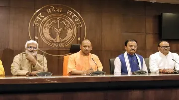 Uttar Pradesh Chief Minister Yogi Adityanath with his Cabinet colleagues