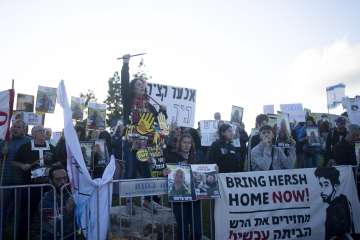 Israeli protestors demonstrating against their own government for the early release of hostages