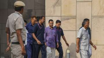 Delhi Chief Minister and AAP convenor Arvind Kejriwal leaves the Rouse Avenue Court where he was produced in the excise policy-linked money laundering case, in New Delhi. (File photo)