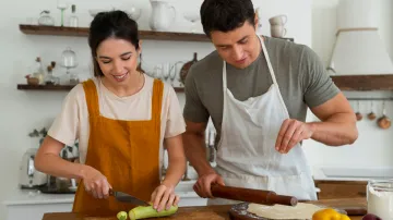 Couple cooking together