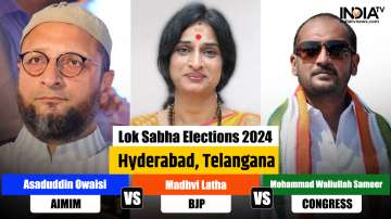 AIMIM's Asaduddin Owaisi to take on BJP's Madhvi Latha and Congress' Mohammad Waliullah Sameer in Hyderabad Lok Sabha election 2024.