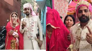 Newly-wed couple cast vote in Jammu and Kashmir.