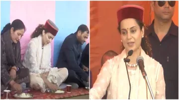 Lok Sabha Election 2024: Kangana Ranaut eats lunch with BJP workers