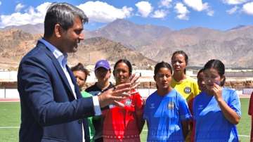 AIFF president Kalyan Chaubey in interaction with players.