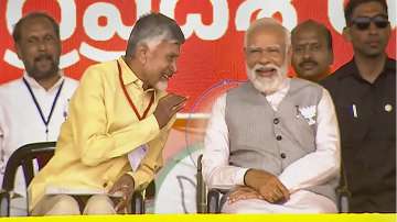 PM Modi with TDP chief N Chandrababu Naidu during a public meeting in Andhra Pradesh.