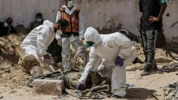 Palestinian Civil Defence unearth mass grave in Khan Younis Hospital