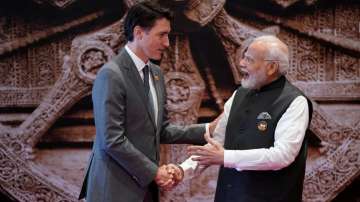  Prime Minister Narendra Modi welcomes Canada Prime Minister Justin Trudeau upon his arrival at Bhar