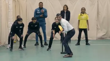 British Prime Minister Rishi Sunak plays cricket