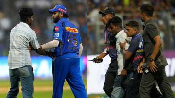 A pitch invader entered the field during MI vs RR, taking Rohit Sharma by surprise before the security got into action