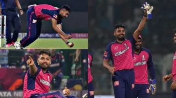 Avesh Khan grabbed a stunning catch off his own bowling and had a little message for his skipper Sanju Samson