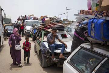 Palestinians fleeing the Rafah region after Israeli Forces attack Gaza's Southern region