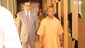 Uttar Pradesh Chief Minister Yogi Adityanath with India TV's Chairman and Editor-in-Chief Rajat Sharma.