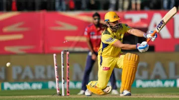 MS Dhoni was foxed by Harshal Patel with a slower one as he was dismissed for a duck in the game against Punjab Kings in Dharamsala