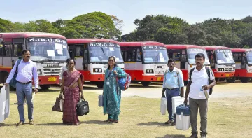 The election officers heading for poll booths