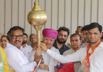 Union Minister of State and BJP candidate from Gurugram constituency Rao Inderjit Singh during a public meeting for the Lok Sabha elections, in Gurugram