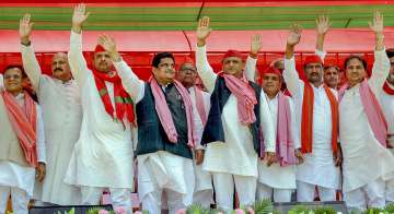 SP chief Akhilesh Yadav along with other party leaders