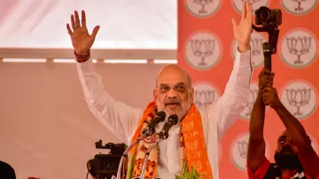 Union Home Minister Amit Shah during an election rally in Telangana's Bhongir.