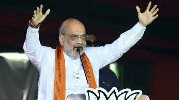 Union Home Minister Amit Shah in an election rally for Lok Sabha elections 2024.