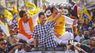 Delhi Chief Minister and AAP convenor Arvind Kejriwal during a roadshow during Lok Sabha elections campaign.
