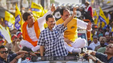 Delhi Chief Minister and AAP convenor Arvind Kejriwal during a roadshow during Lok Sabha elections campaign.