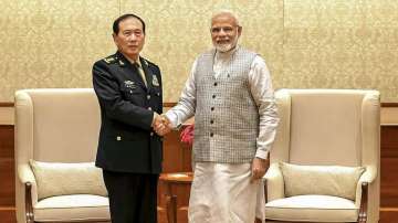 The then Chinese Defence Minister General Wei Fenghe with Prime Minister Narendra Modi when he visit