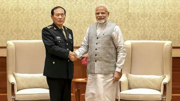 The then Chinese Defence Minister General Wei Fenghe with Prime Minister Narendra Modi when he visit