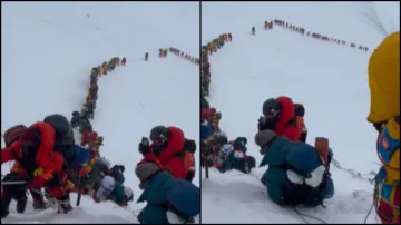 The queue of climbers stranded at Mt. Everest