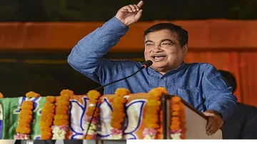 Union Minister Nitin Gadkari during a public meeting in Delhi